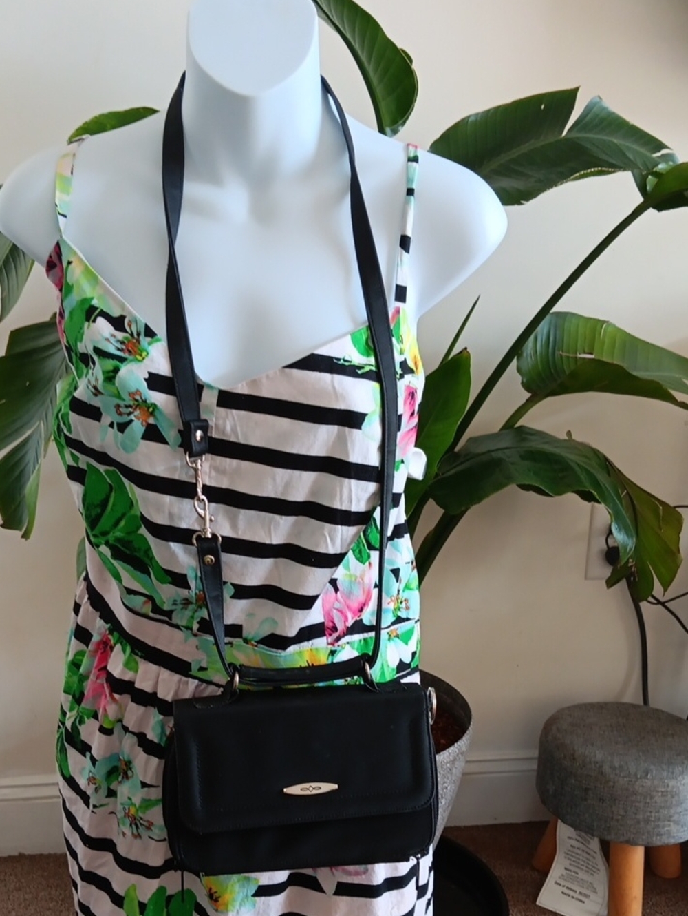 Black Handbag/ Crossbody Bag with Gold Accent
